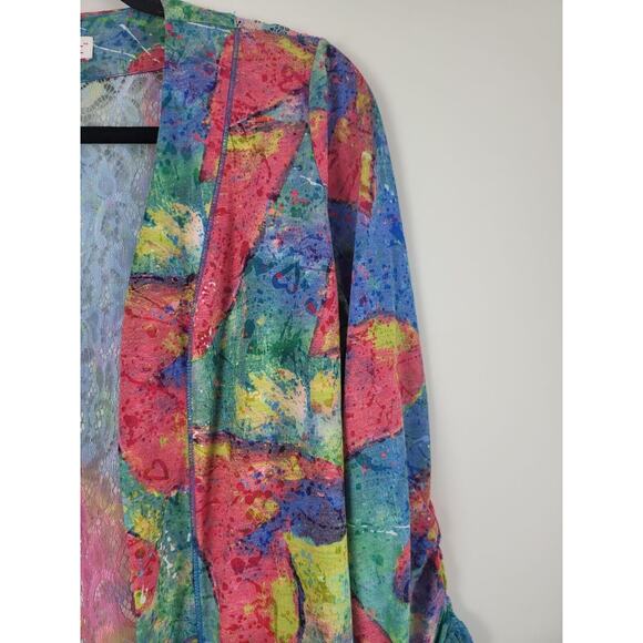 Leoma Lovegrove Cardigan XS Womens Printed Multicolor Open Front Ruch Sleeve - Picture 4 of 11